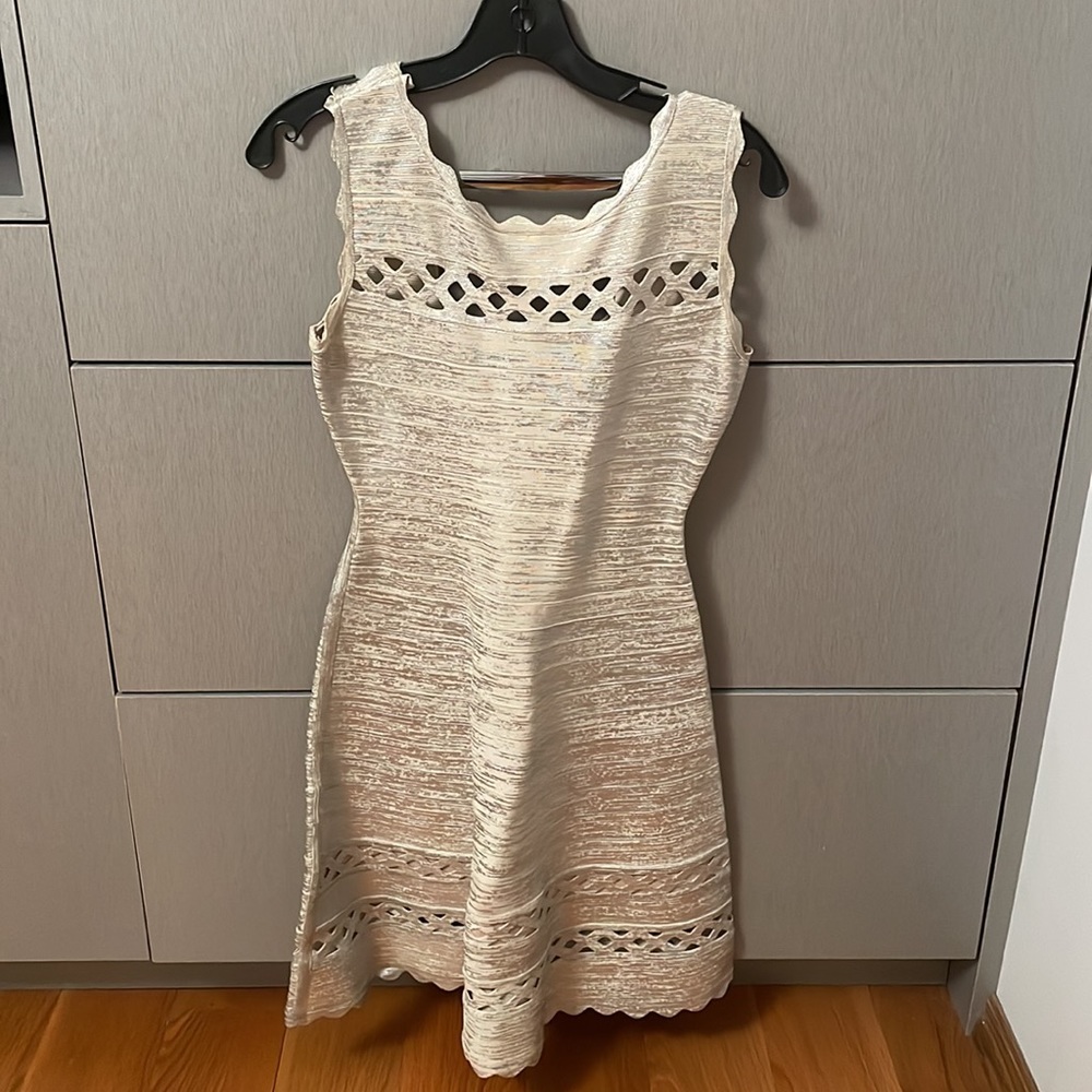 Herve Leger silver metallic dress with cutouts